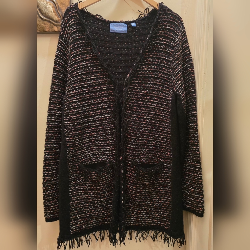 Simply Vera Vera Wang Beautiful Fun Metallic Black Brown Cardigan L/XL